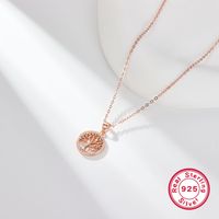 Casual Simple Style Round Tree Sterling Silver Plating Hollow Out Inlay Zircon 18k Gold Plated White Gold Plated Pendant Necklace sku image 1