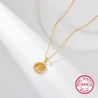 Casual Simple Style Round Tree Sterling Silver Plating Hollow Out Inlay Zircon 18k Gold Plated White Gold Plated Pendant Necklace sku image 2