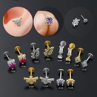 Casual Simple Style Leaf Flower Bee Brass Plating Inlay Zircon 18k Gold Plated Lip Stud main image 1