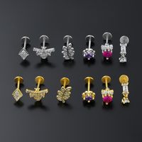 Casual Simple Style Leaf Flower Bee Brass Plating Inlay Zircon 18k Gold Plated Lip Stud main image 4