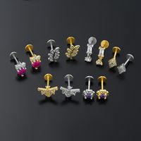 Casual Simple Style Leaf Flower Bee Brass Plating Inlay Zircon 18k Gold Plated Lip Stud main image 3