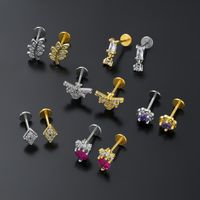 Casual Simple Style Leaf Flower Bee Brass Plating Inlay Zircon 18k Gold Plated Lip Stud main image 5