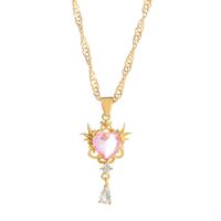 Romantic Shiny Heart Shape Rhombus Copper Plating Inlay Crystal Rhinestones Zircon 18k Gold Plated Gold Plated Silver Plated Pendant Necklace sku image 26