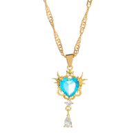 Romantic Shiny Heart Shape Rhombus Copper Plating Inlay Crystal Rhinestones Zircon 18k Gold Plated Gold Plated Silver Plated Pendant Necklace sku image 27