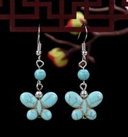 1 Pair Elegant Lady Ethnic Style Owl Flower Butterfly Turquoise Drop Earrings sku image 15