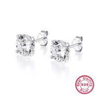 1 Pair Elegant Luxurious Round Oval Plating Inlay Sterling Silver Zircon White Gold Plated Ear Studs main image 5