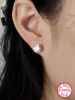 1 Pair Elegant Luxurious Round Oval Plating Inlay Sterling Silver Zircon White Gold Plated Ear Studs main image 3