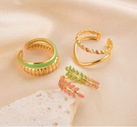 Ig Style Artistic Leaf Colorful Rectangle Stainless Steel Open Rings In Bulk main image 5