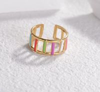 Ig Style Artistic Leaf Colorful Rectangle Stainless Steel Open Rings In Bulk sku image 2