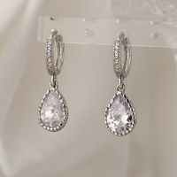 1 Pair Simple Style Commute Water Droplets Plating Inlay Copper Zircon 18k Gold Plated Drop Earrings main image 2