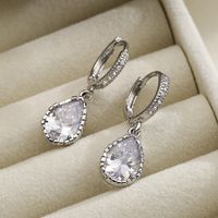 1 Pair Simple Style Commute Water Droplets Plating Inlay Copper Zircon 18k Gold Plated Drop Earrings main image 4