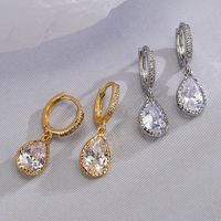 1 Pair Simple Style Commute Water Droplets Plating Inlay Copper Zircon 18k Gold Plated Drop Earrings main image 5