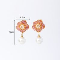 1 Pair Glam Luxurious Commute Heart Shape Flower Epoxy Plating Inlay Imitation Pearl Copper Artificial Crystal 18k Gold Plated Earrings sku image 1