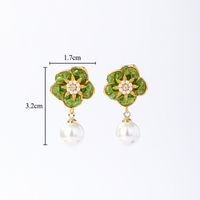 1 Pair Glam Luxurious Commute Heart Shape Flower Epoxy Plating Inlay Imitation Pearl Copper Artificial Crystal 18k Gold Plated Earrings sku image 2