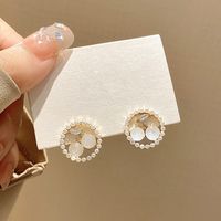 1 Pair Sweet Korean Style Cherry Plating Hollow Out Inlay Alloy Rhinestones Pearl Gold Plated Ear Studs main image 1