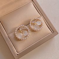 1 Pair Sweet Korean Style Cherry Plating Hollow Out Inlay Alloy Rhinestones Pearl Gold Plated Ear Studs main image 3