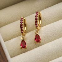 1 Pair Simple Style Water Droplets Plating Inlay Copper Zircon 18k Gold Plated Drop Earrings main image 3