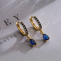 1 Pair Simple Style Water Droplets Plating Inlay Copper Zircon 18k Gold Plated Drop Earrings main image 2