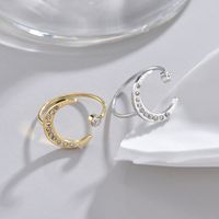 304 Stainless Steel 18K Gold Plated Casual Simple Style Asymmetrical Plating Inlay Moon Rhinestones Glass Open Rings main image 1