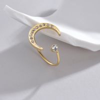 304 Stainless Steel 18K Gold Plated Casual Simple Style Asymmetrical Plating Inlay Moon Rhinestones Glass Open Rings sku image 2