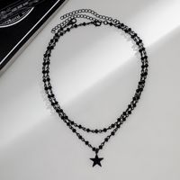 Wholesale Jewelry Punk Cool Style Cross Star Rose Alloy Crystal Iron Plating Layered Necklaces main image 3