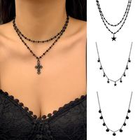 Wholesale Jewelry Punk Cool Style Cross Star Rose Alloy Crystal Iron Plating Layered Necklaces main image 1