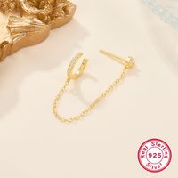 1 Piece Elegant Simple Style Semicircle Chain Plating Inlay Sterling Silver Zircon 18k Gold Plated White Gold Plated Ear Clips sku image 1