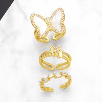 Simple Style Shiny Butterfly Copper Plating Inlay Shell Zircon 18k Gold Plated Open Rings main image 1