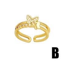 Simple Style Shiny Butterfly Copper Plating Inlay Shell Zircon 18k Gold Plated Open Rings sku image 1