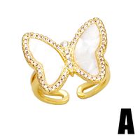 Simple Style Shiny Butterfly Copper Plating Inlay Shell Zircon 18k Gold Plated Open Rings sku image 3