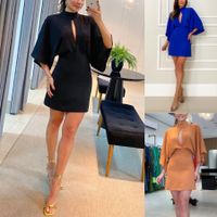 Women's Sheath Dress Elegant Standing Collar Zipper 3/4 Length Sleeve Solid Color Above Knee Holiday Party Street main image 2