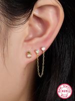 1 Pair Casual Simple Style Round Chain Plating Inlay Sterling Silver Zircon 18k Gold Plated White Gold Plated Ear Studs main image 4