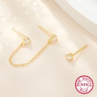 1 Pair Casual Simple Style Round Chain Plating Inlay Sterling Silver Zircon 18k Gold Plated White Gold Plated Ear Studs sku image 1