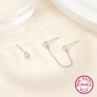 1 Pair Casual Simple Style Round Chain Plating Inlay Sterling Silver Zircon 18k Gold Plated White Gold Plated Ear Studs sku image 2
