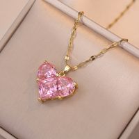 Sweet Heart Shape Titanium Steel Inlaid Gold Zircon Earrings Necklace sku image 6