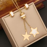 Stainless Steel 18K Gold Plated Casual Simple Style Plating Inlay Round Star Heart Shape Artificial Diamond Jewelry Set sku image 1