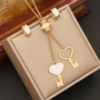 Stainless Steel 18K Gold Plated Casual Simple Style Plating Inlay Round Star Heart Shape Artificial Diamond Jewelry Set sku image 4