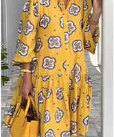 Women's Regular Dress Casual Printing Button 3/4 Length Sleeve Printing Midi Dress Daily main image 2