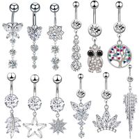 Streetwear Owl Crown Butterfly Stainless Steel Plating Inlay Zircon Belly Ring main image 1