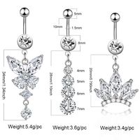 Streetwear Owl Crown Butterfly Stainless Steel Plating Inlay Zircon Belly Ring main image 2