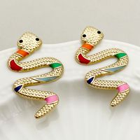 1 Pair Exaggerated Funny Snake Polishing Enamel Plating 304 Stainless Steel 14K Gold Plated Ear Studs main image 1