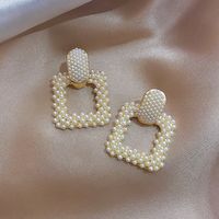 1 Pair Elegant Square Plating Inlay Alloy Pearl Drop Earrings main image 1