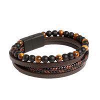 Casual Vacation Round Pu Leather Alloy Natural Stone Beaded Handmade Men's Bracelets main image 2
