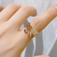 Moderner Stil Schmetterling Kupfer Überzug Inlay Künstliche Edelsteine Offener Ring sku image 4