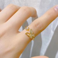 Modern Style Butterfly Copper Plating Inlay Artificial Gemstones Open Rings main image 3