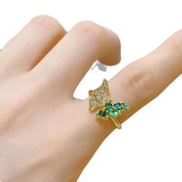 Modern Style Butterfly Copper Plating Inlay Artificial Gemstones Open Rings sku image 2