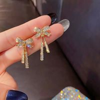 1 Pair Fairy Style Bow Knot Plating Inlay Alloy Zircon Drop Earrings main image 1
