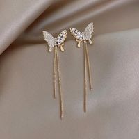 1 Pair Fairy Style Elegant Butterfly Plating Inlay Alloy Artificial Rhinestones Artificial Pearls Drop Earrings main image 5
