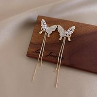 1 Pair Fairy Style Elegant Butterfly Plating Inlay Alloy Artificial Rhinestones Artificial Pearls Drop Earrings main image 1