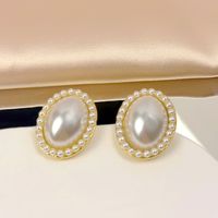 Fashion Round Heart Shape Flower Brass Inlay Artificial Pearls Rhinestones Opal Ear Clips 1 Pair sku image 34